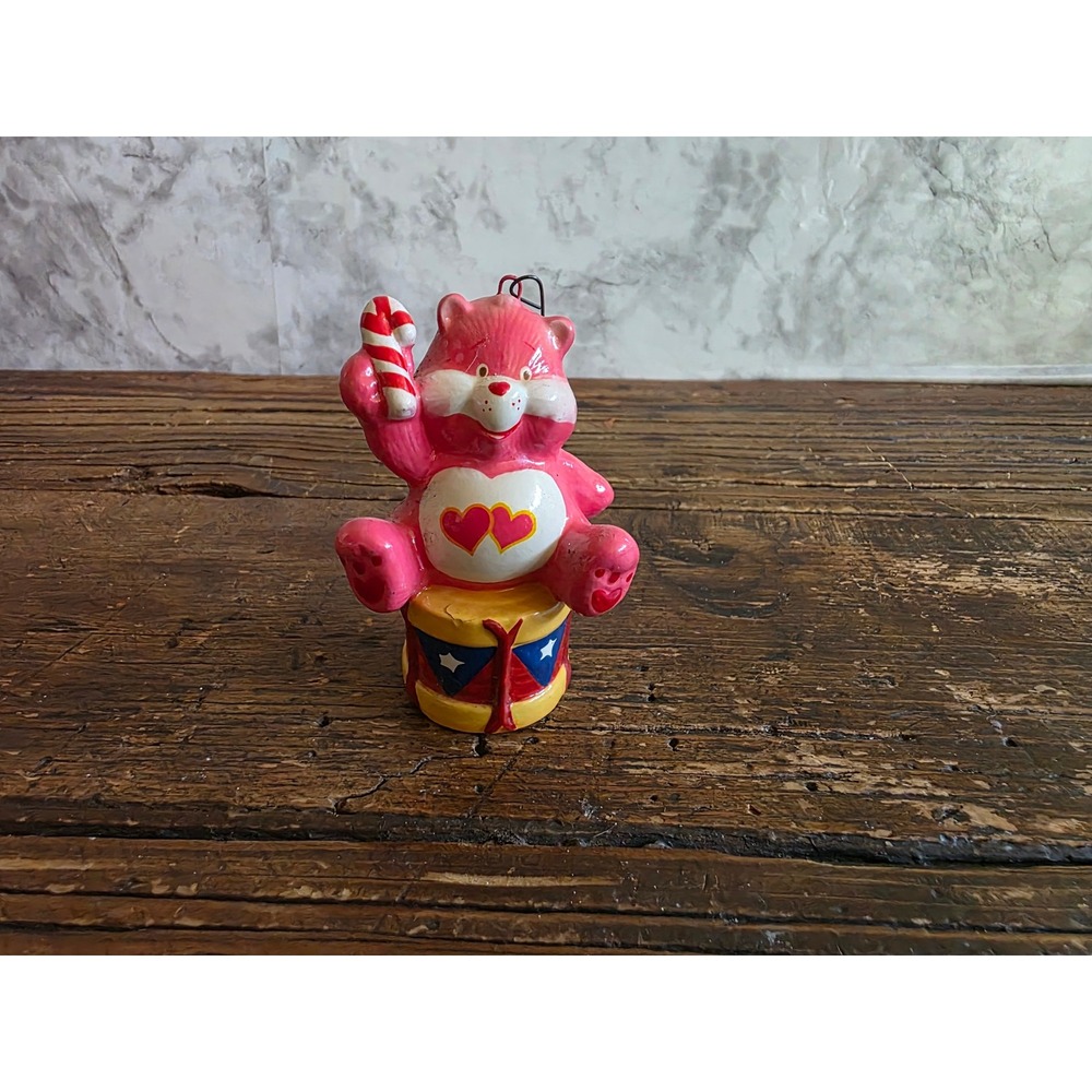 Vintage Care Bears Love-a-Lot Bear Christmas Ornament Pink Candy Cane Drum 80s